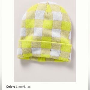 Anthropologie Maeve Gingham Knit Beanie, lime/lilac